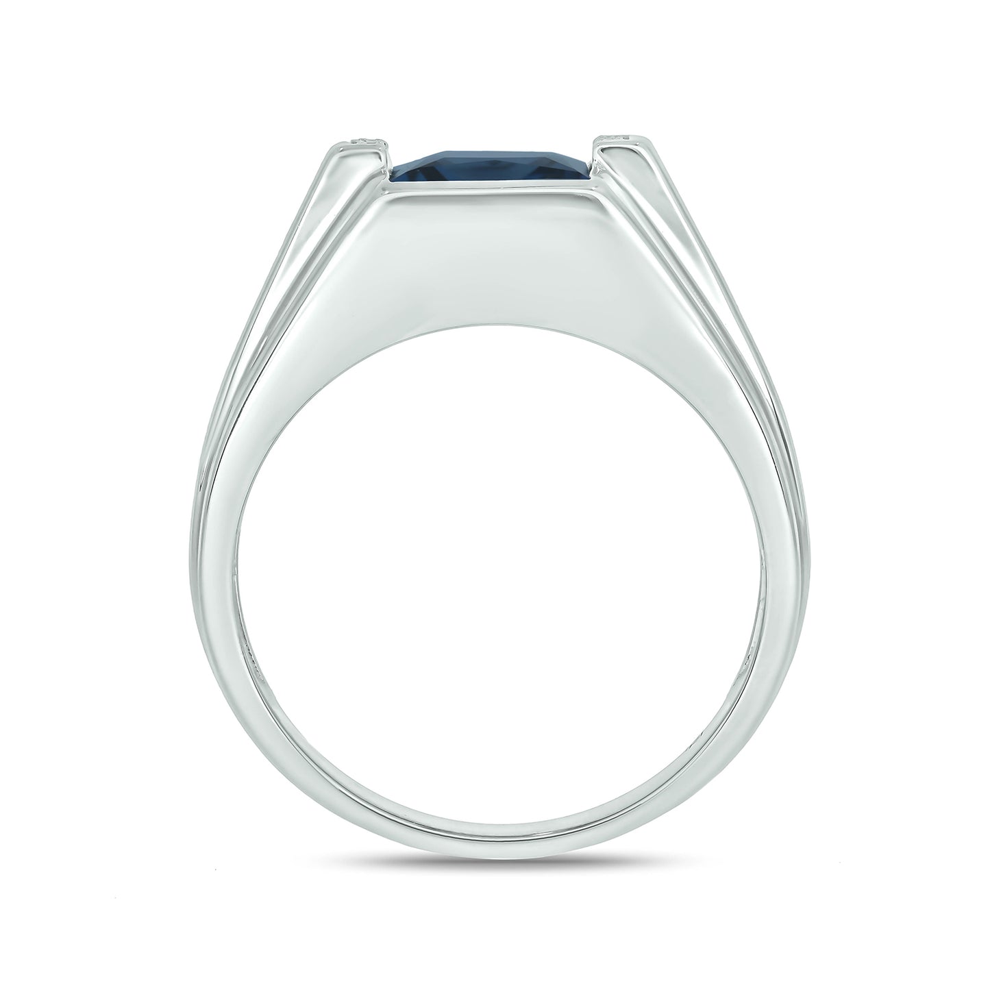 925 Sterling Silver Men's Polished Shank Square Natural Gemstone & Diamond Ring