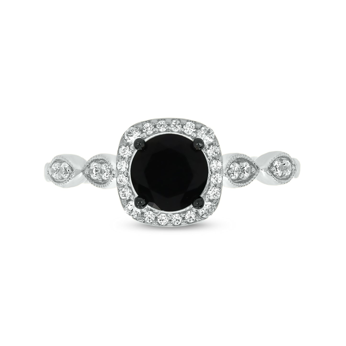 10KT Gold Round Black Sapphire Exquisite Diamond Ring