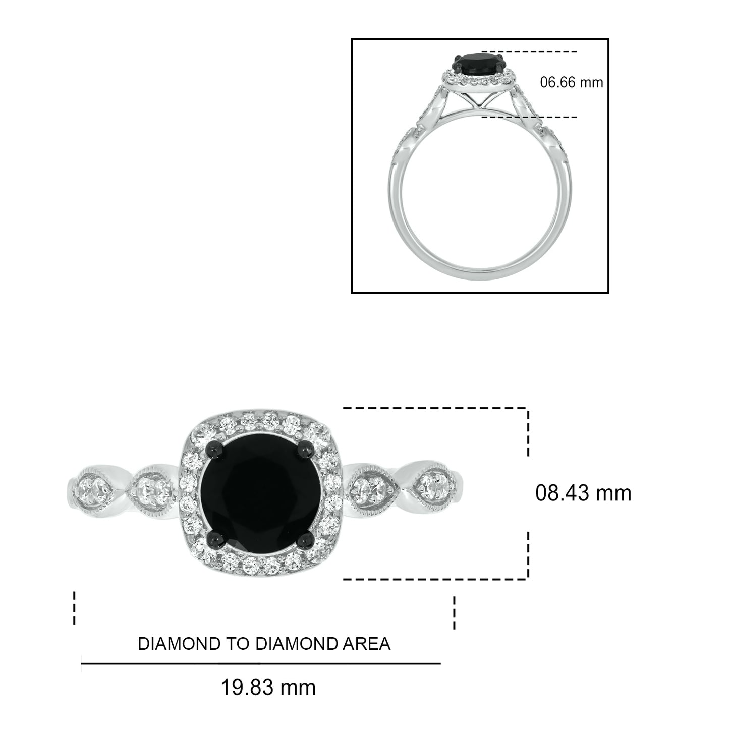 10KT Gold Round Black Sapphire Exquisite Diamond Ring