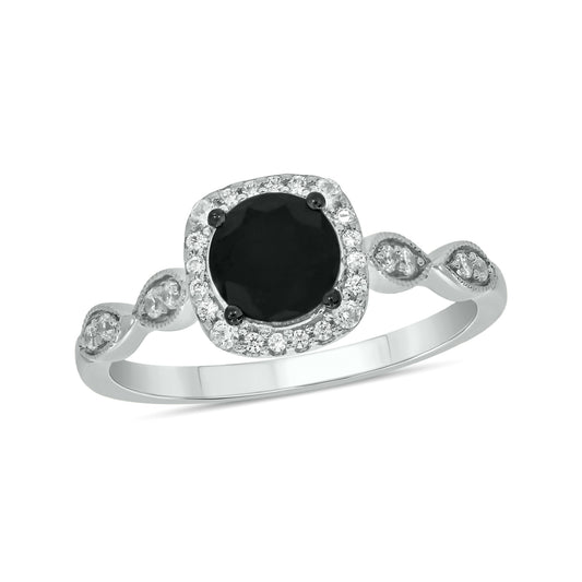 10KT Gold Round Black Sapphire Exquisite Diamond Ring