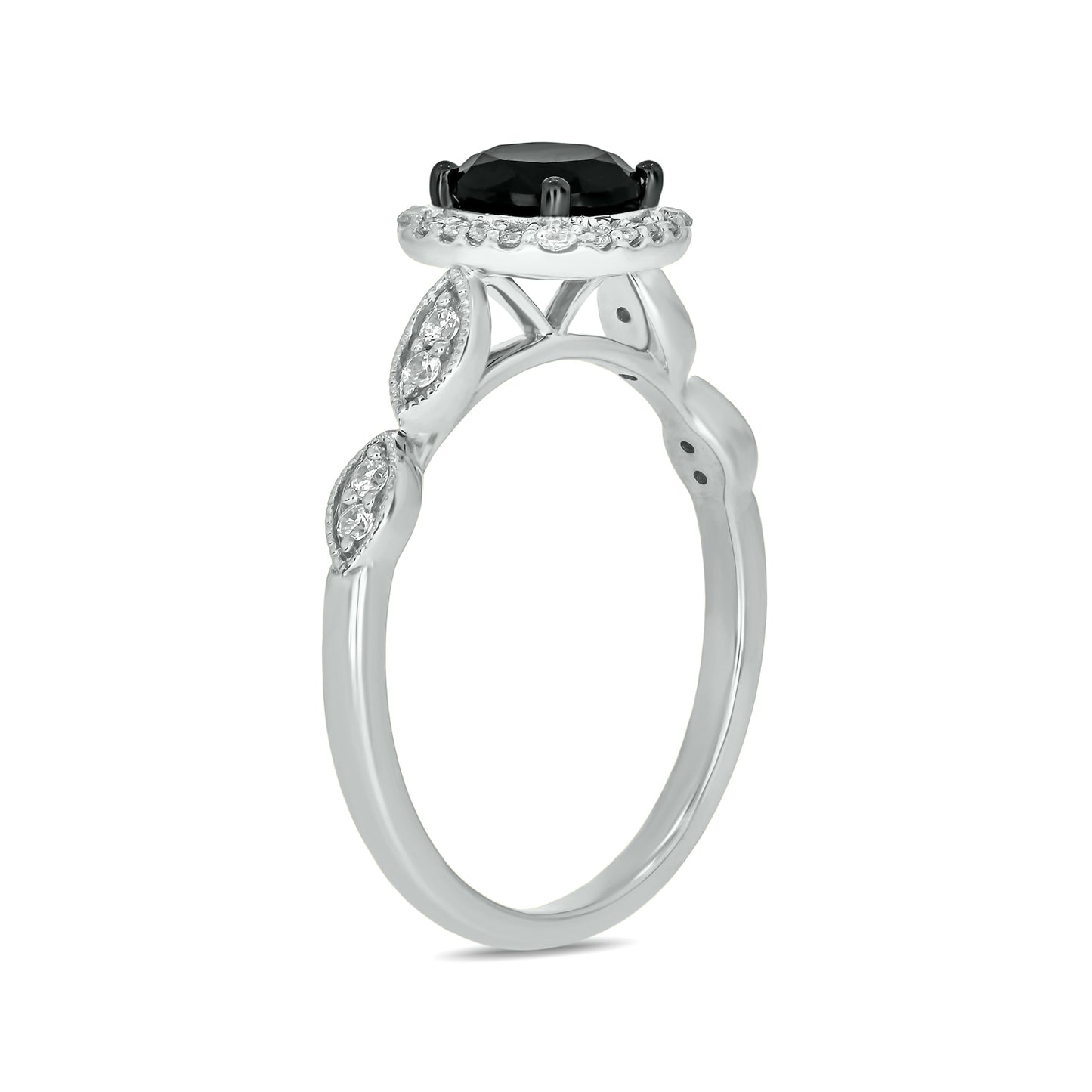 10KT Gold Round Black Sapphire Exquisite Diamond Ring