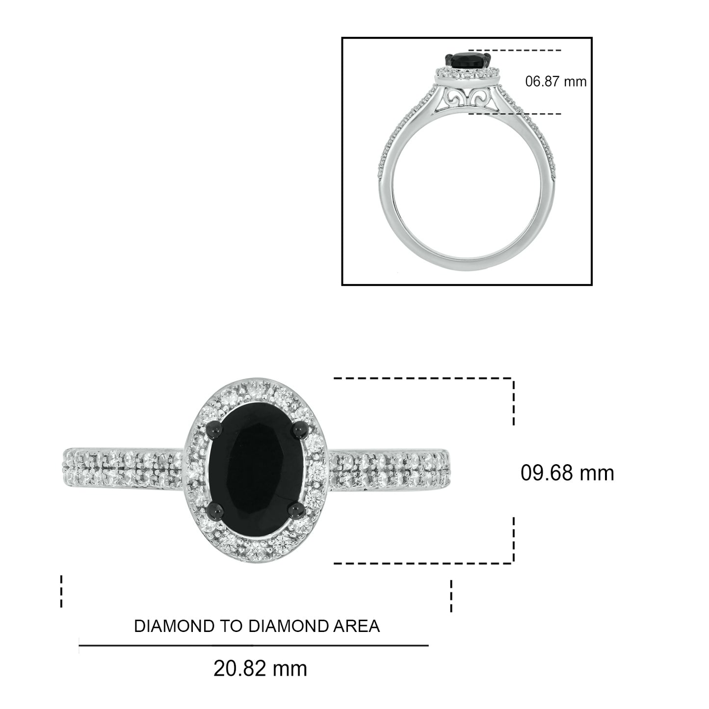 10KT Gold Oval Black Sapphire Stunning Diamond Ring