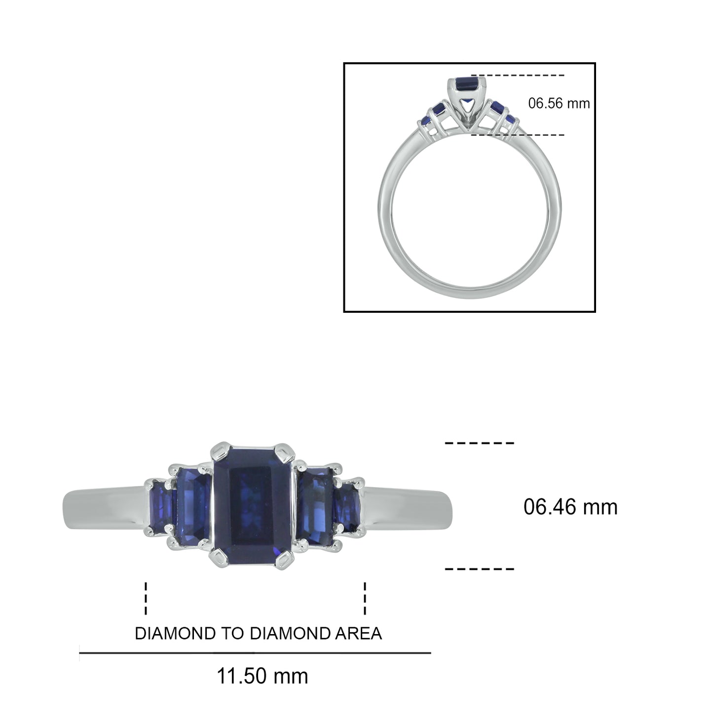 Stunning 3-stone Blue Sapphire Ring in 14KT Gold