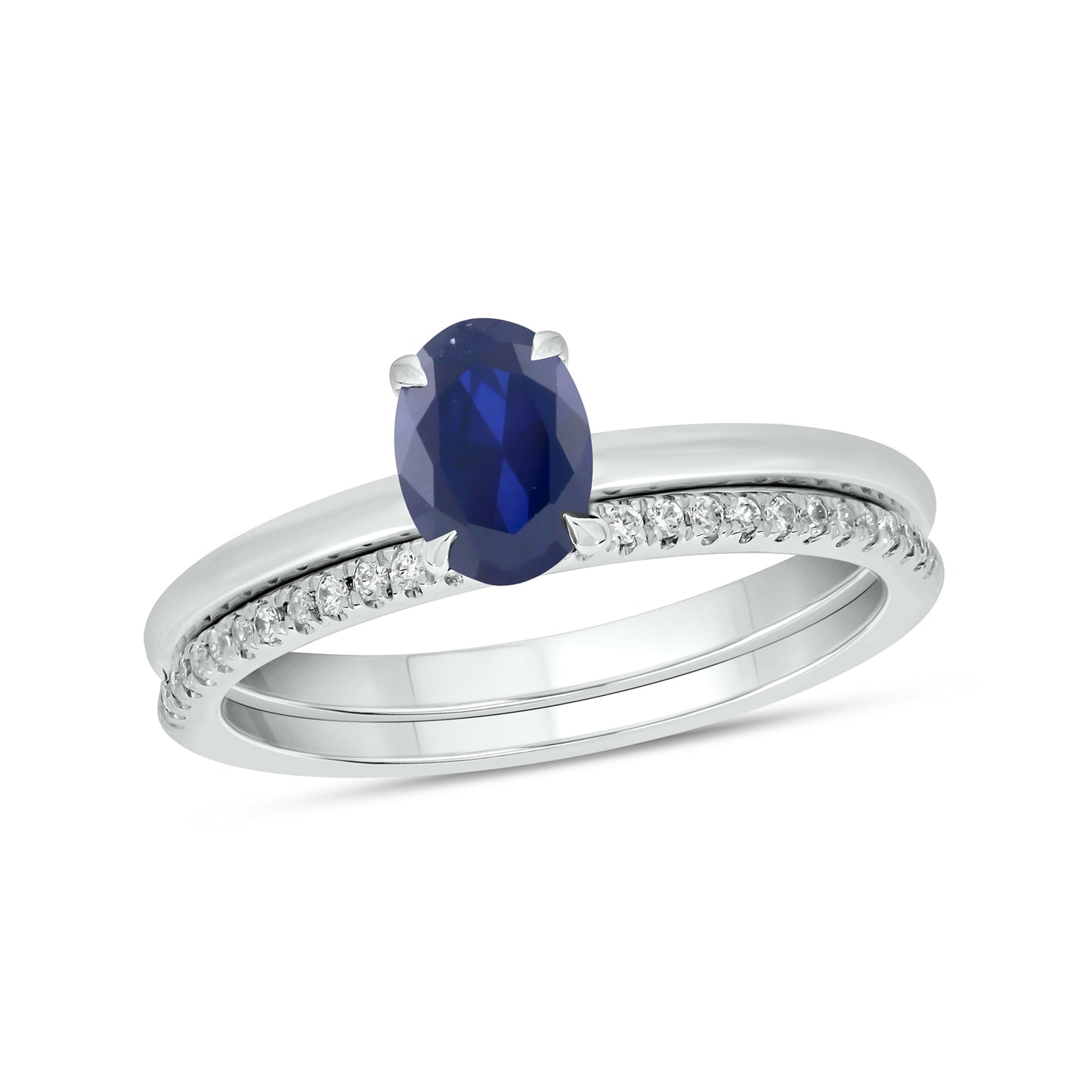 10KT Gold & Diamond & Blue Sapphire Wedding Ring Set