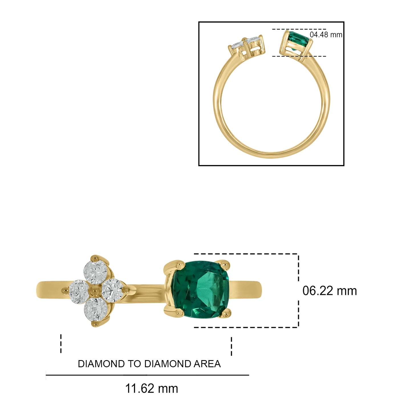 14KT Gold Gorgeous Emerald & Diamond Open ring