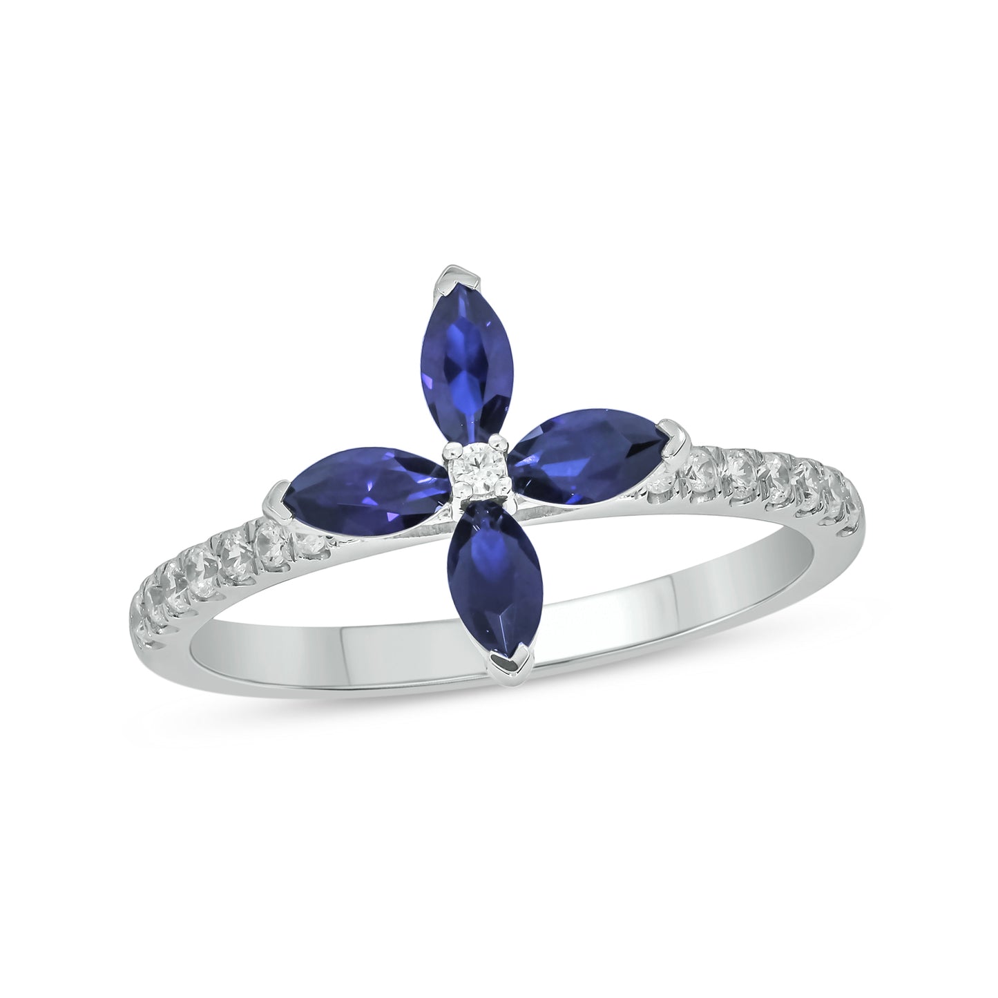 10KT Gold Stunning Floral Blue Sapphire & Diamond Ring