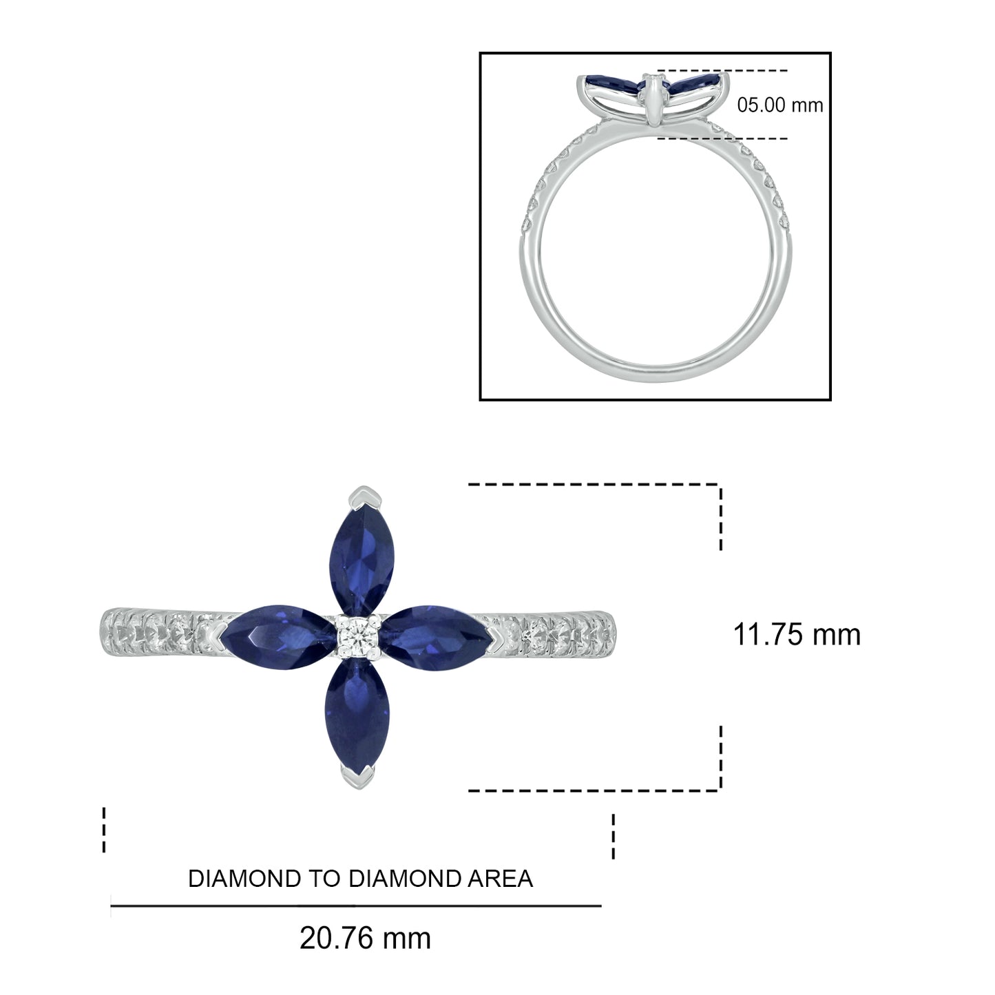 10KT Gold Stunning Floral Blue Sapphire & Diamond Ring