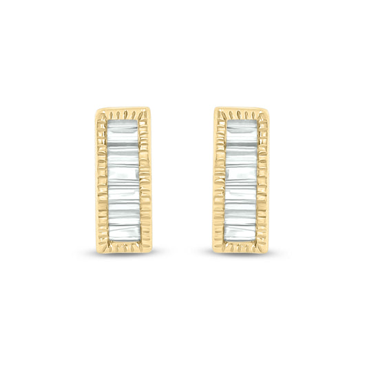 14K Gold Bar Stud Earrings With Baguette Diamonds