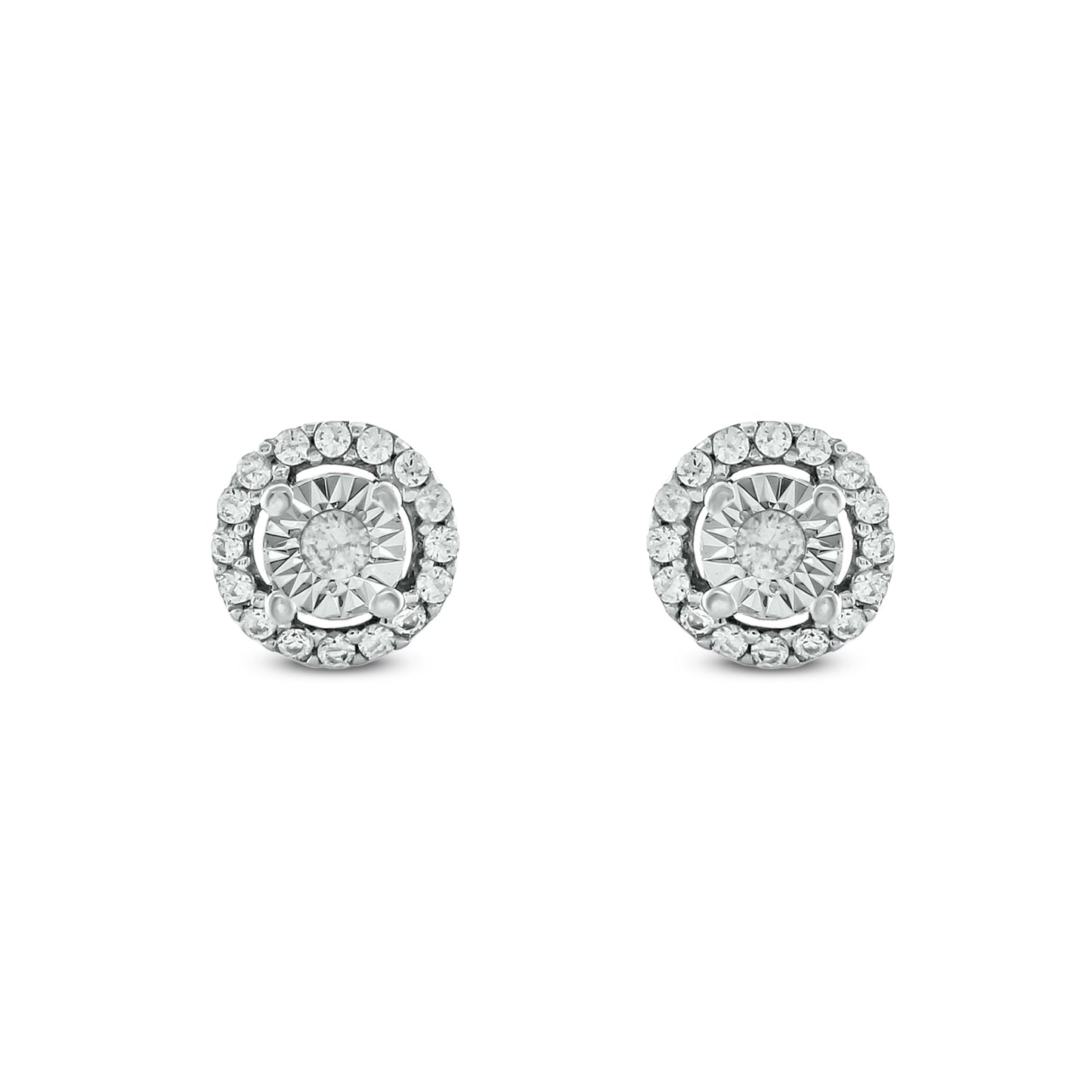 925 Sterling Silver Halo Round Diamond Stud Earrings