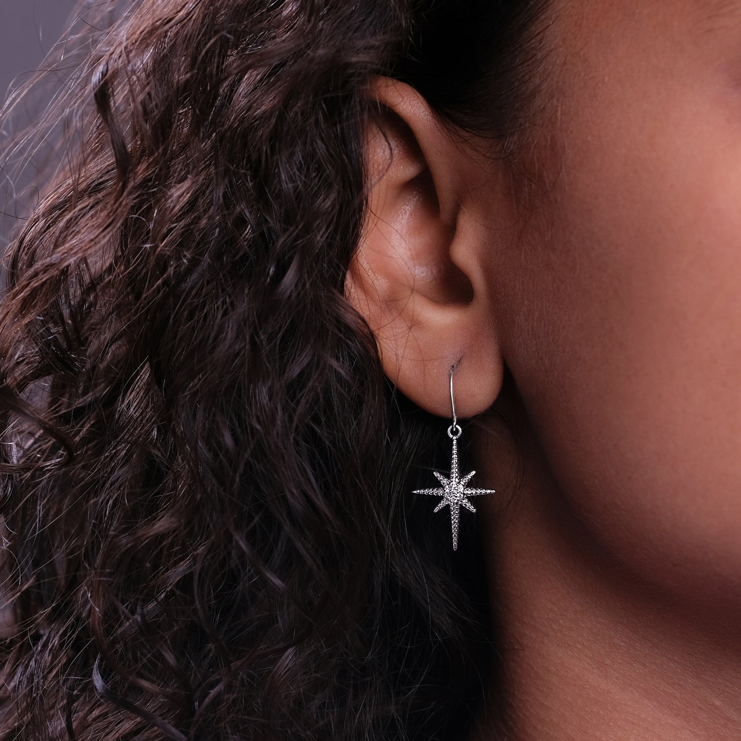 925 Sterling Silver Asteric Star Diamond Drop Earrings