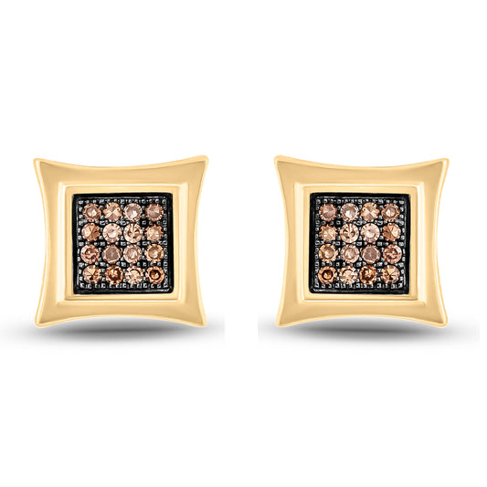 10K Gold Men's Champagne Diamond Square Stud Earrings