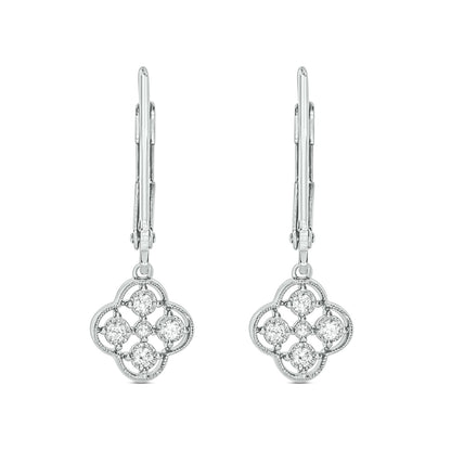 925 Sterling Silver Clover Drop Diamond Earrings