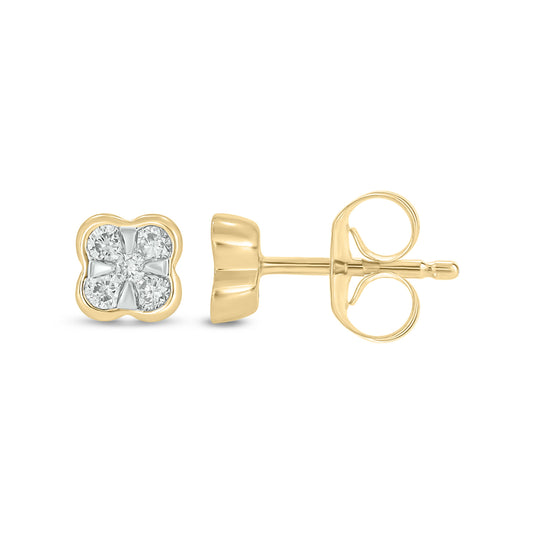 10KT Gold Dainty Floral Diamond Studs