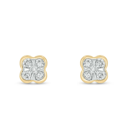 10KT Gold Dainty Floral Diamond Studs