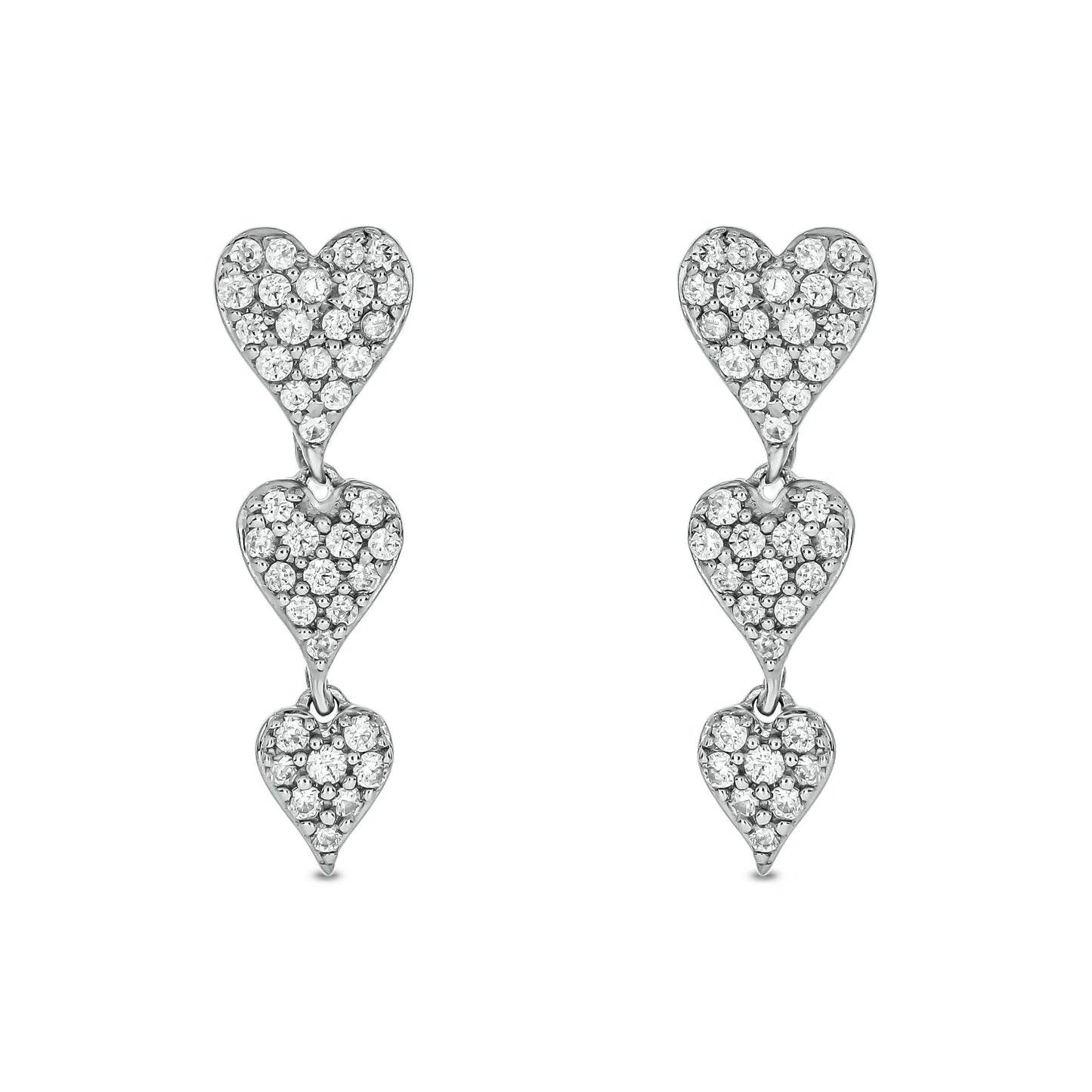 10KT Gold Stunning Triple Heart Diamond Drop Earrings