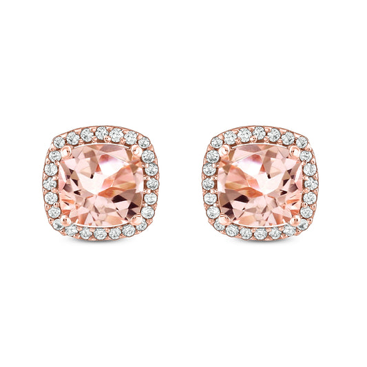 10K Gold, Cushion Shaped Gemstone & Diamond Stud Earrings