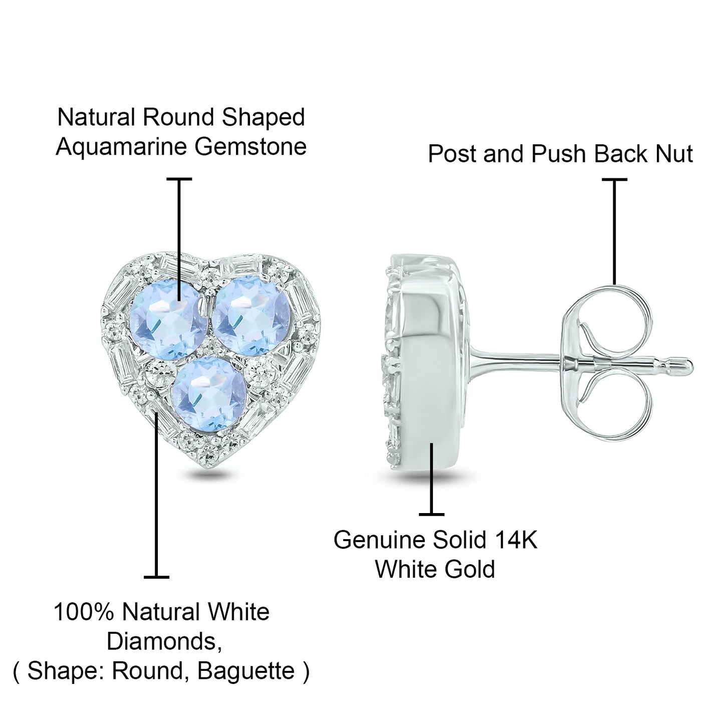 Gemstone & Diamonds Heart Stud Earrings in 14KT Gold