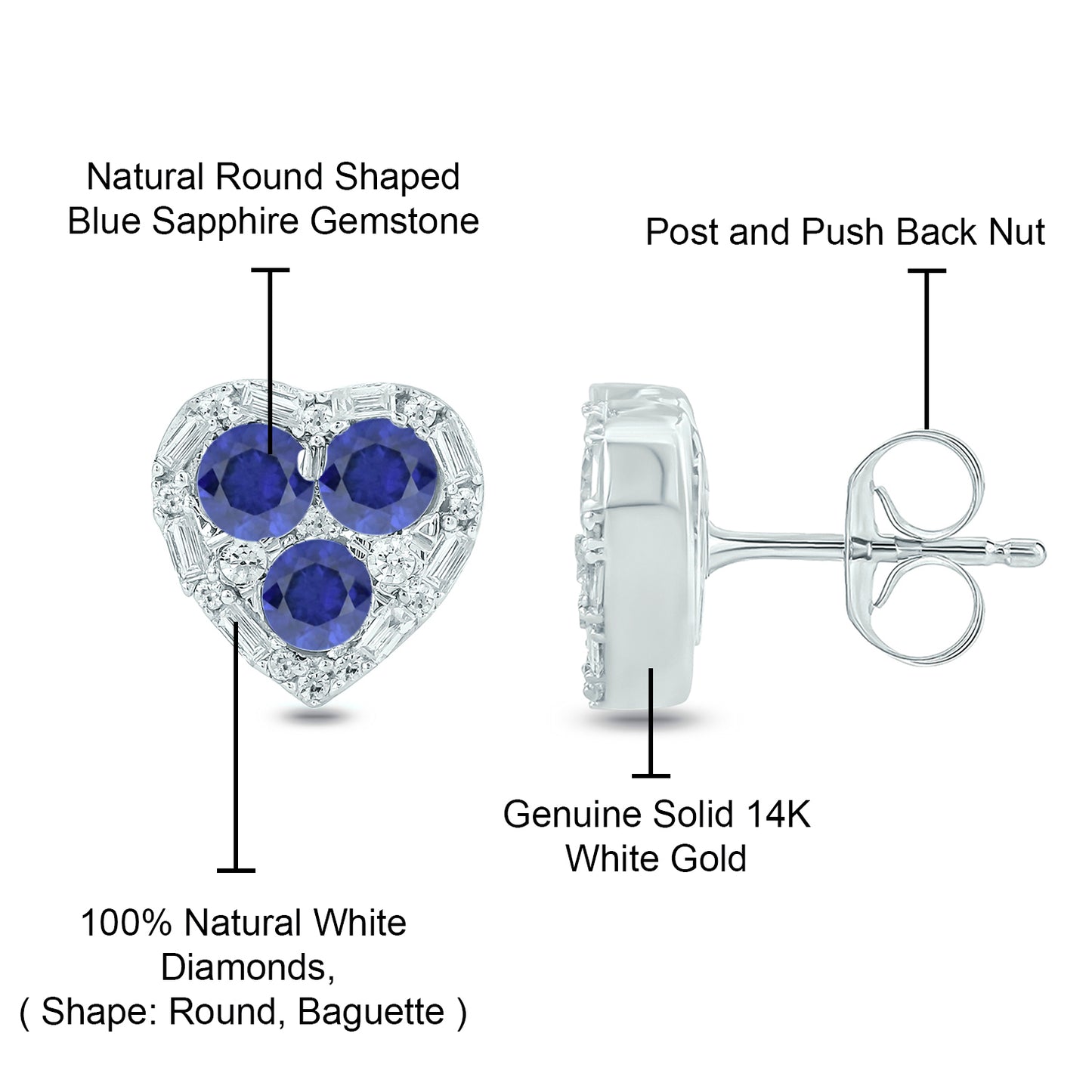 Gemstone & Diamonds Heart Stud Earrings in 14KT Gold