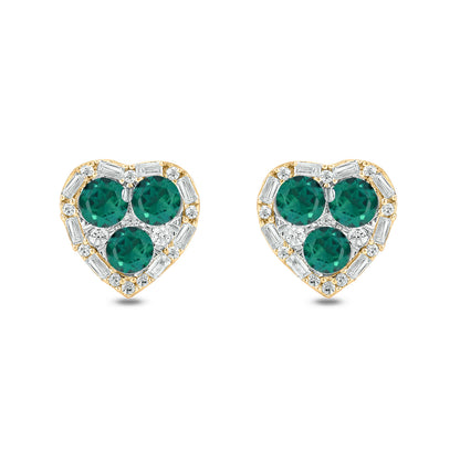 Emerald & Diamonds Heart Stud Earrings in 14KT Gold