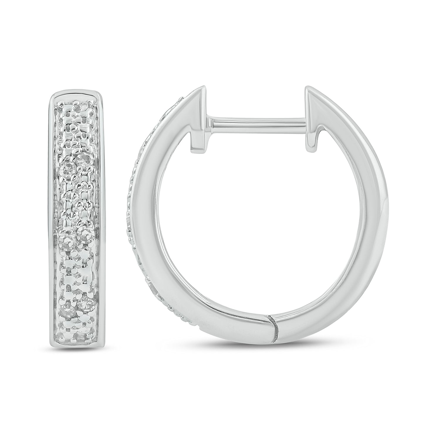 Classic Hoop Huggie Diamond Earrings in 925 Sterling Silver