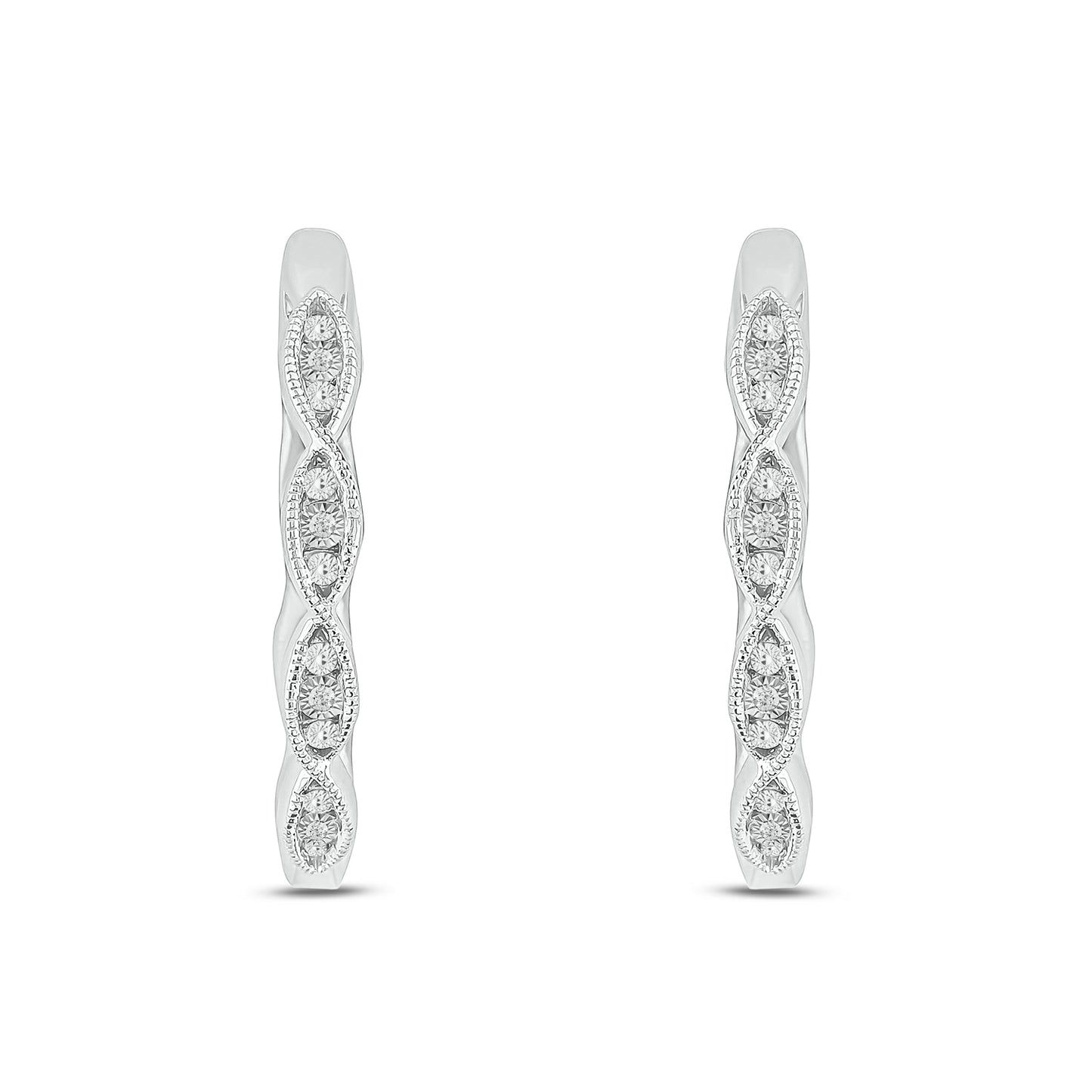 Miracle Plate Diamond Hoop Earrings in 925 Sterling Silver