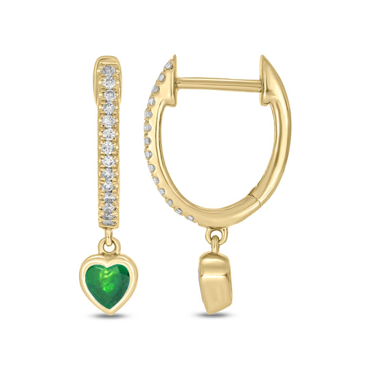 14KT Gold & Sterling Silver Diamond Mini Dangling Gemstone Hoop Earrings