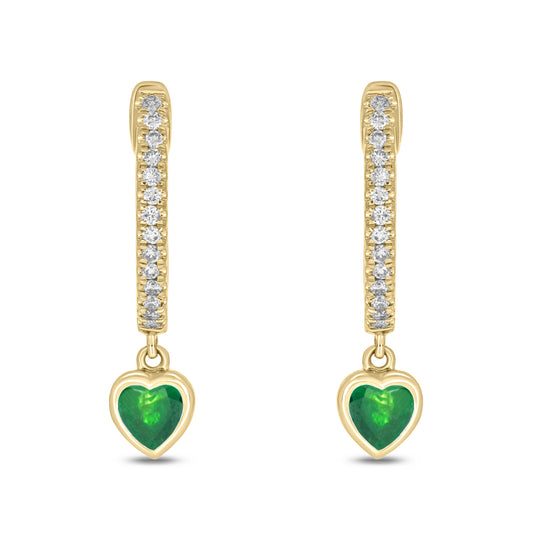 14KT Gold, Diamond Mini Dangling Gemstone Hoop Earrings available in sterling silver