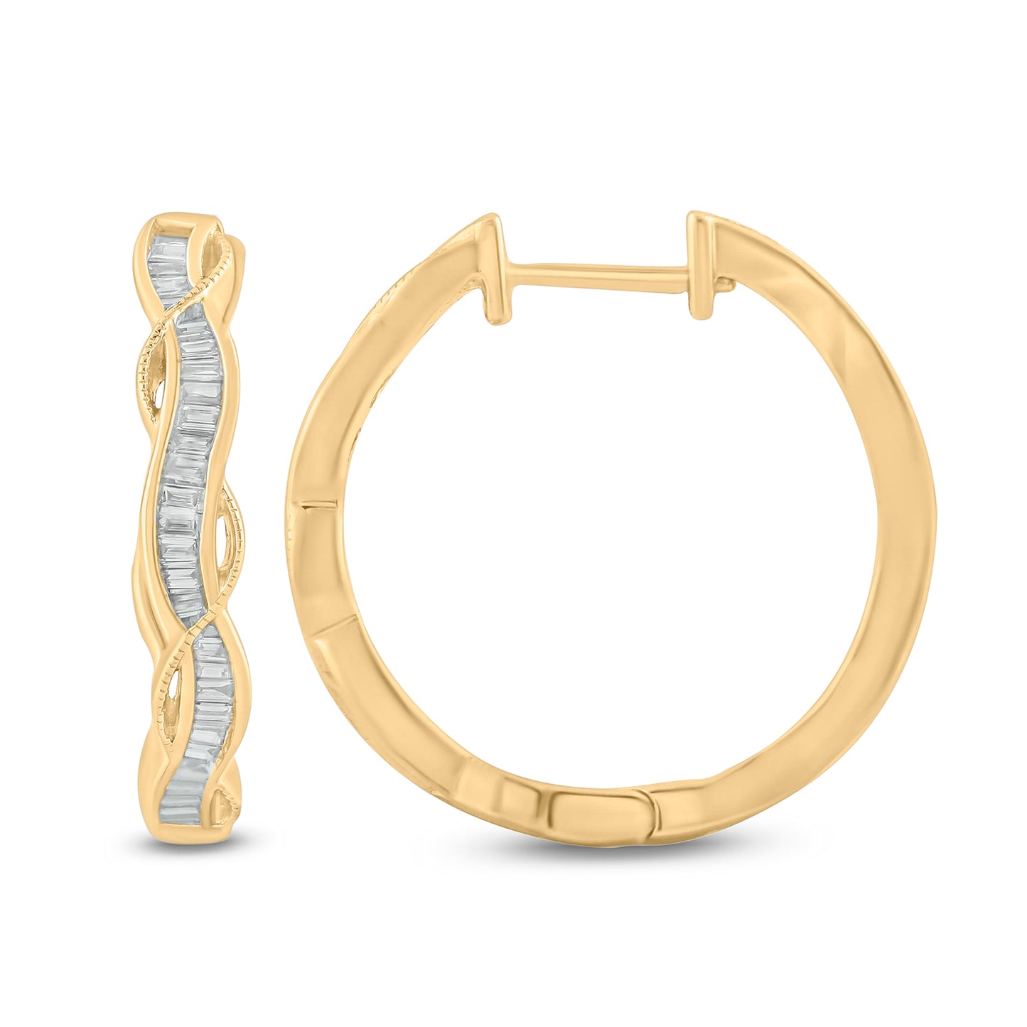 10K Gold Swirl Hoop Diamond Earrings