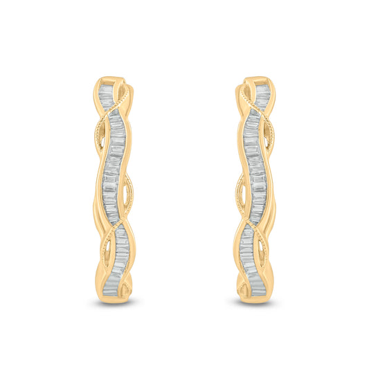 10K Gold Swirl Hoop Diamond Earrings