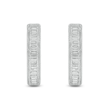 10K Gold Baguette Diamond Hoop Earrings