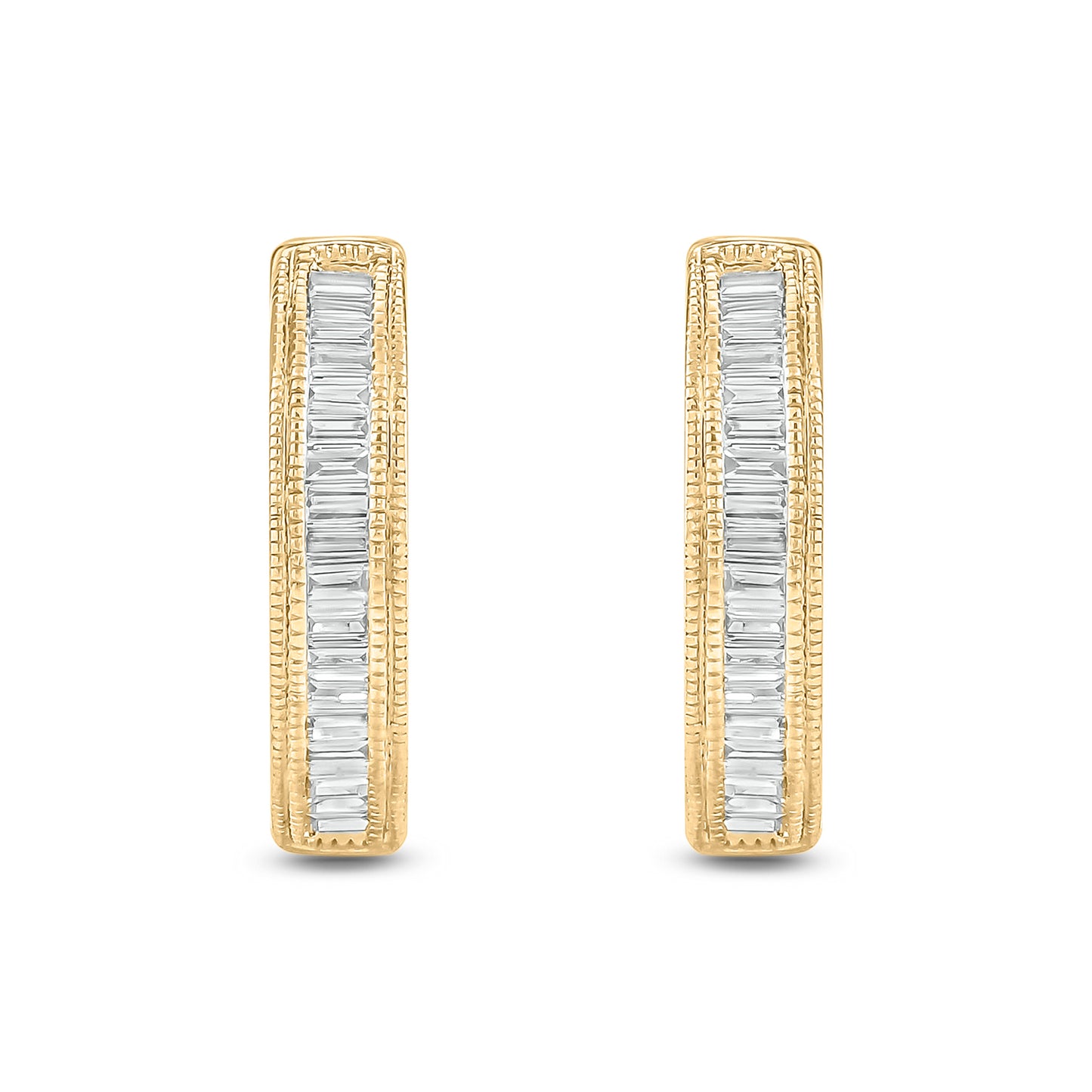 10K Gold Baguette Diamond Hoop Earrings