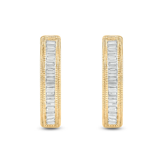 10K Gold Baguette Diamond Hoop Earrings