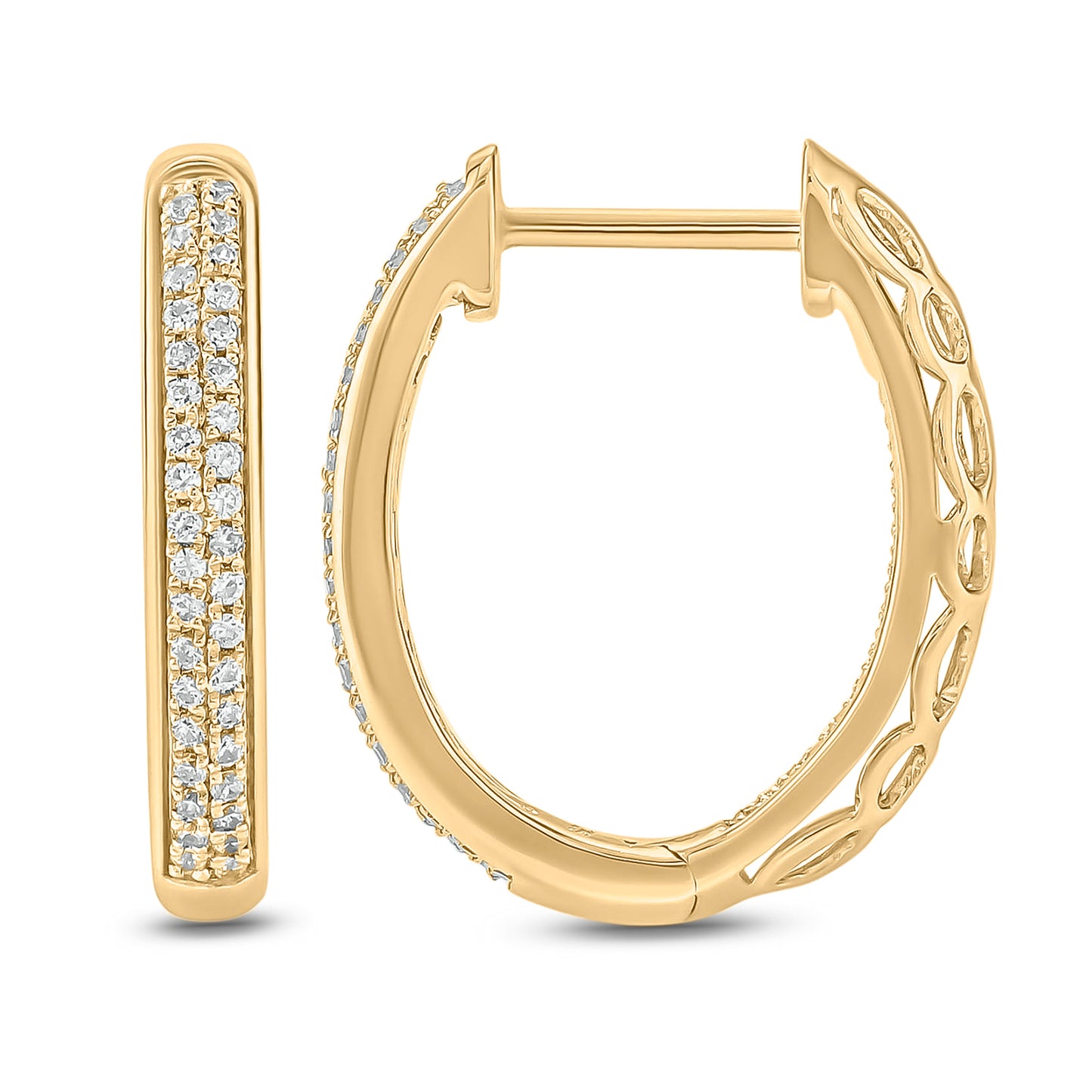 10K Gold Double Row Diamond Hoop Earrings