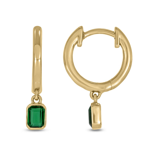 14KT Gold & Silver Mini Dangling Gemstone Hoop Earrings