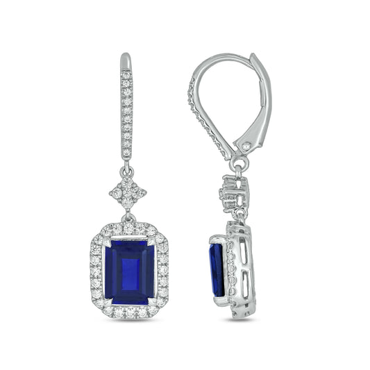 14KT Gold Blue Sapphire Solitaire & Diamond Stunning Hoop Earrings