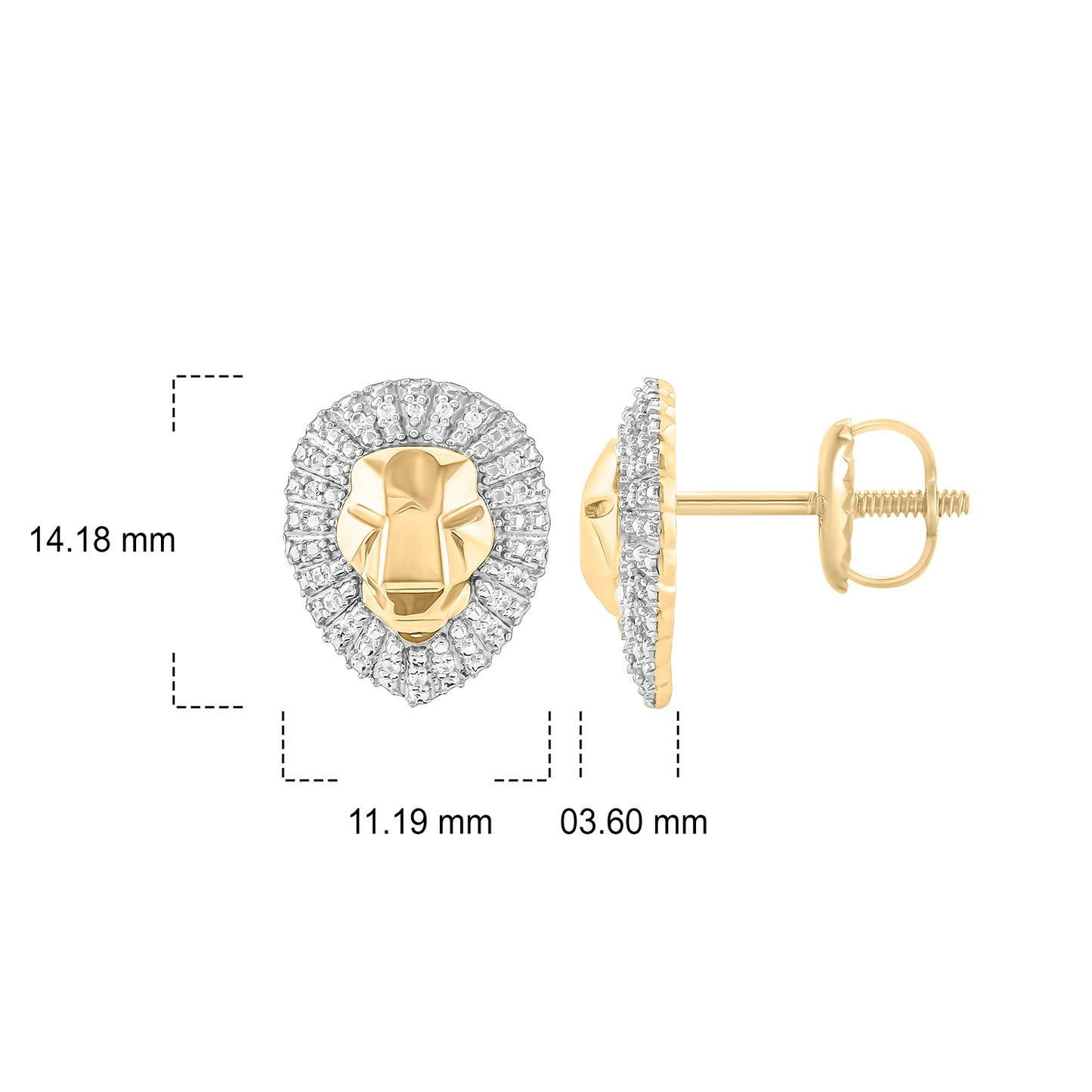 10K Gold Men's Yellow Gold Lion Face Stud Earrings