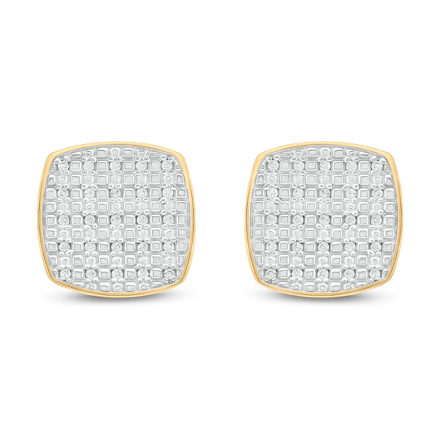 Square Cluster Men's Stud Earrings in Gold Plated Sterling Silver