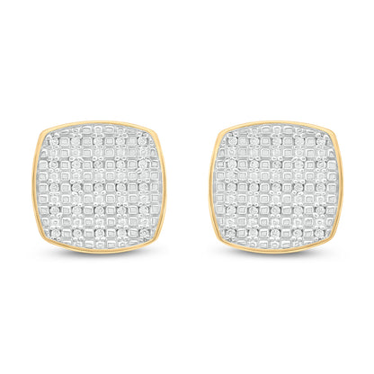 Square Cluster Men's Stud Earrings in Gold Plated Sterling Silver