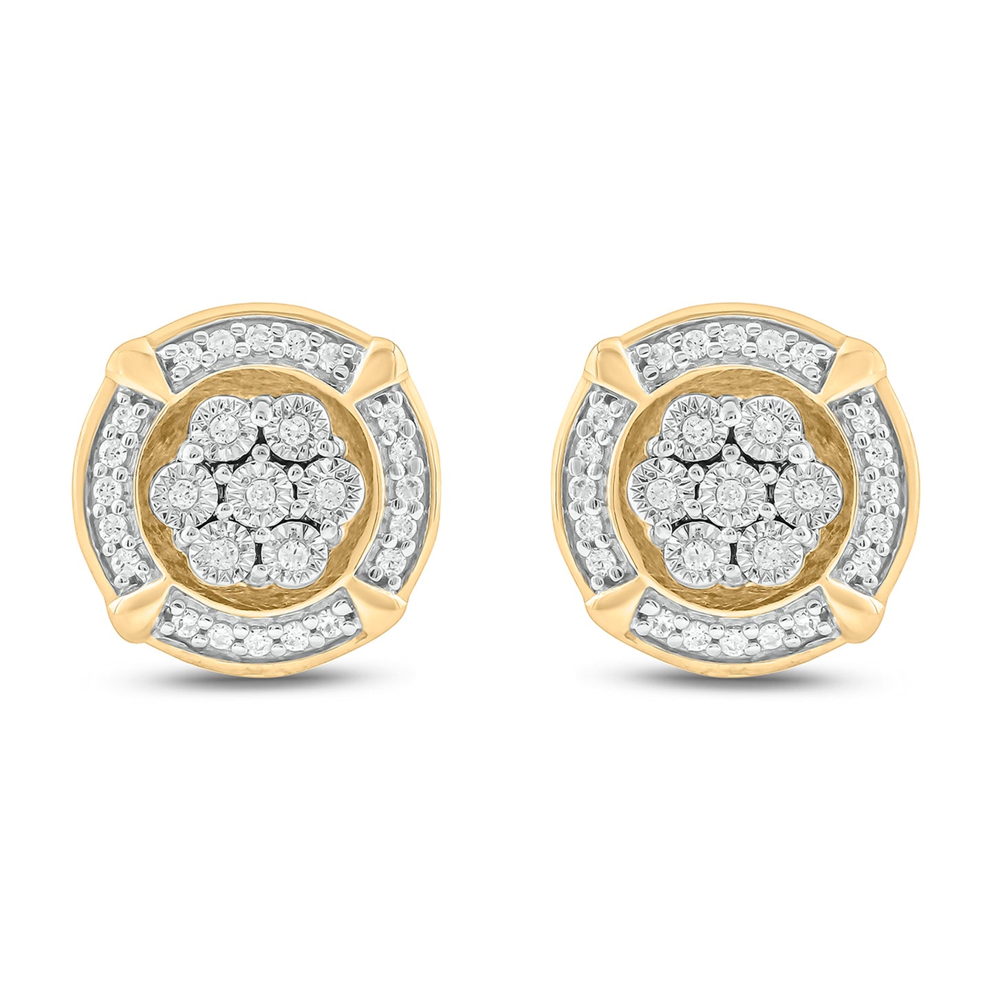 Men's Round Cluster Stud Earrings in Gold Plated Sterling Silver