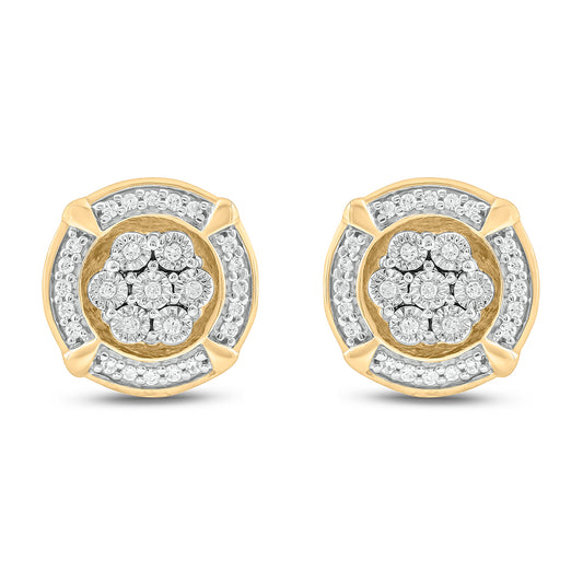 Men's Round Cluster Stud Earrings in Gold Plated Sterling Silver