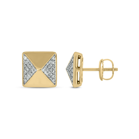 14KT Gold & Diamond Men's Pyramid Stud Earrings