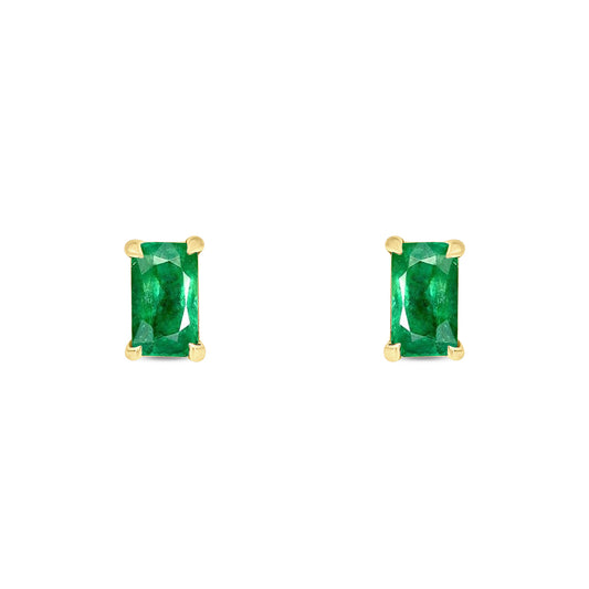 14KT Gold Oval Shaped Green Emerald Stud Earrings