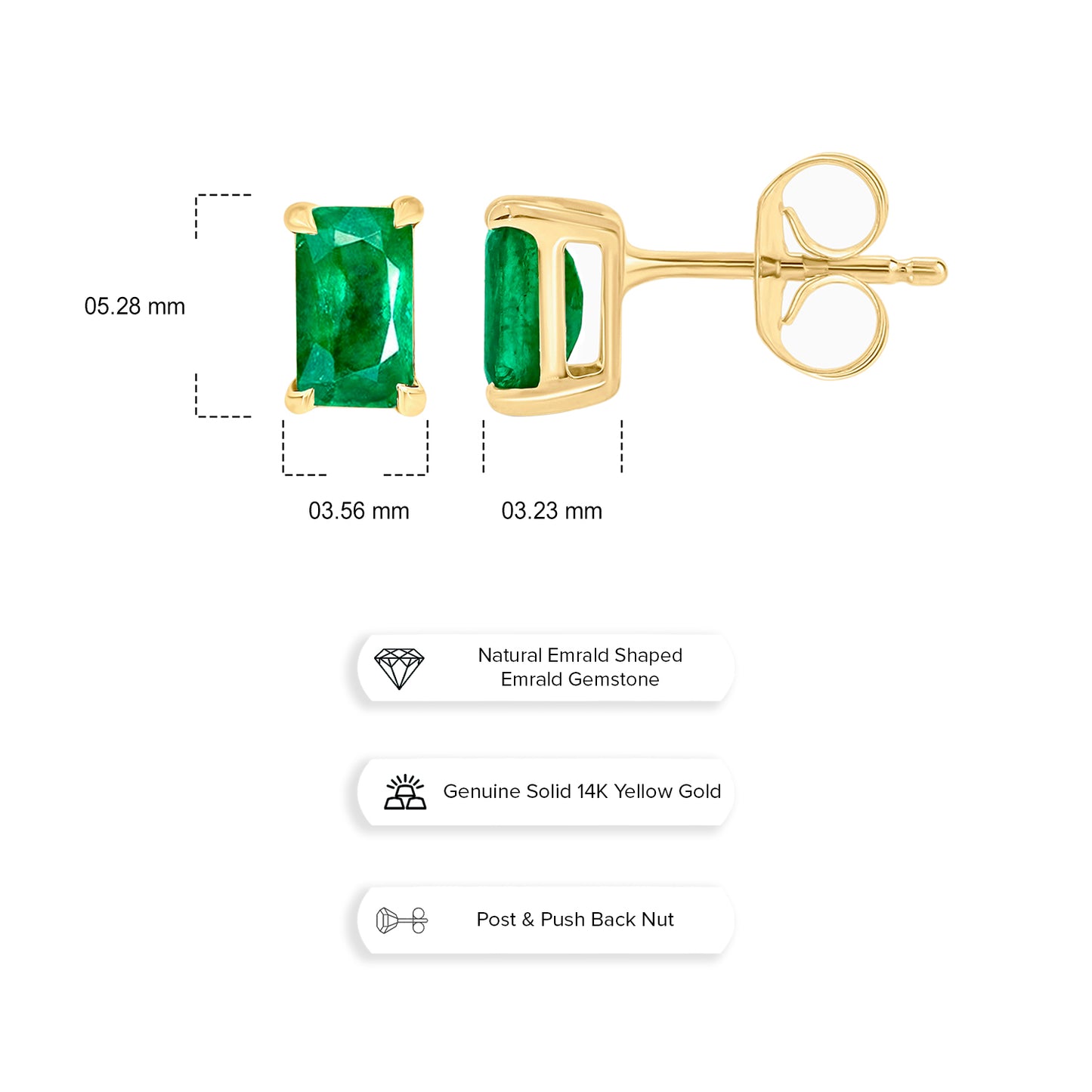 14KT Gold Daily Wear Emerald Stud Earrings