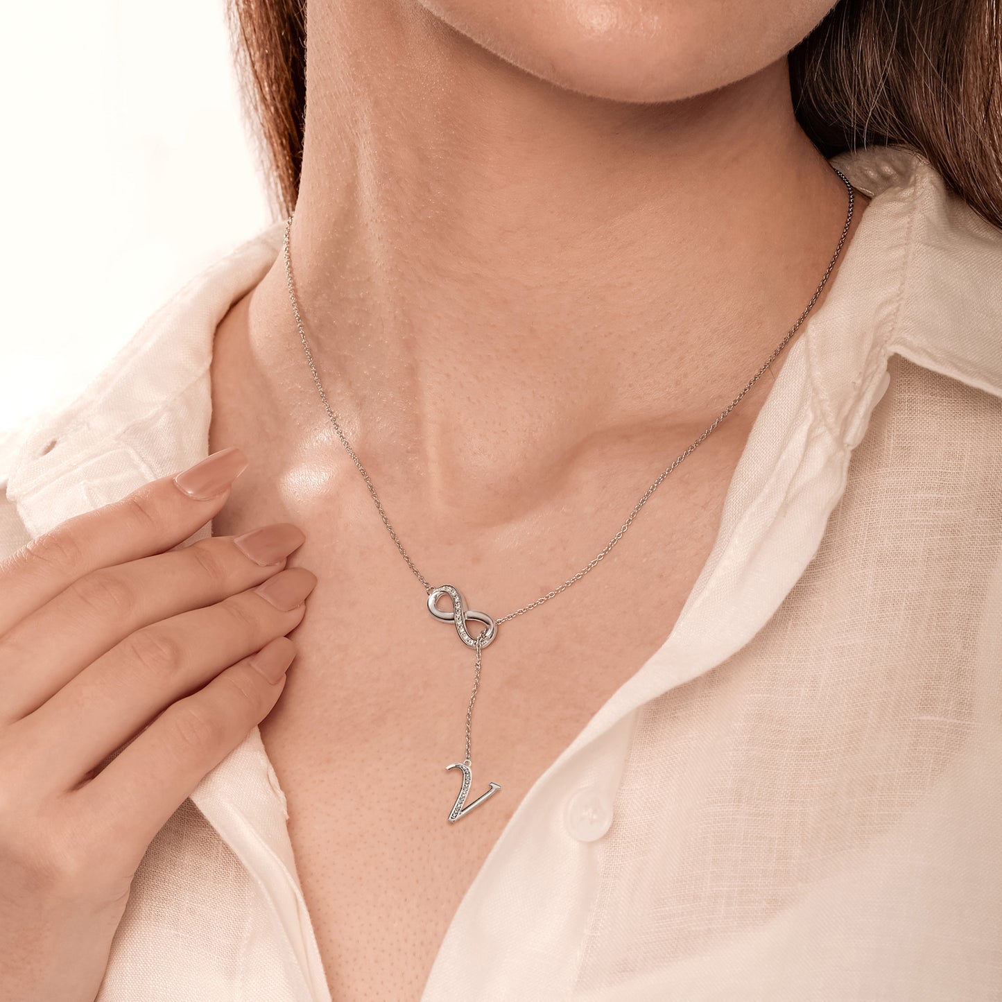 Initial Lariat Necklace - V