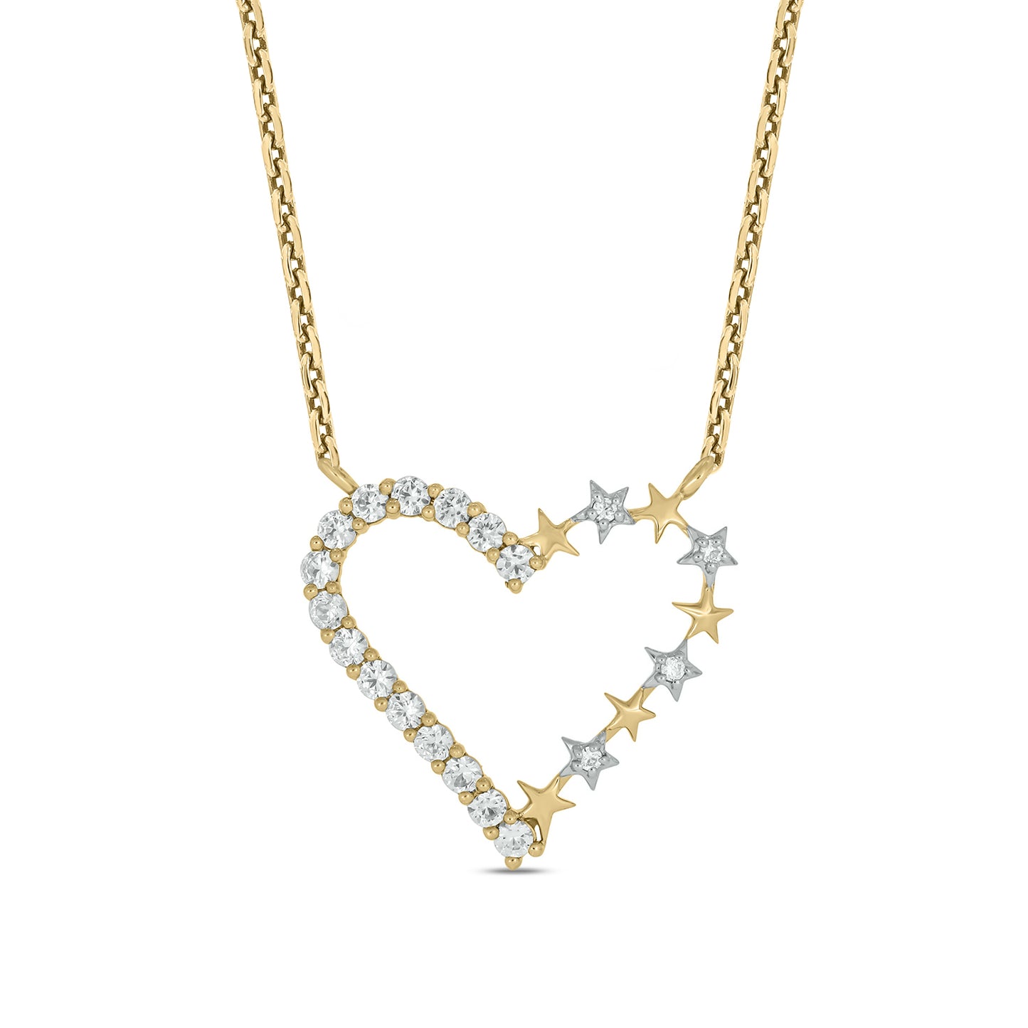 Unique Star Studded Heart Diamond Necklace in 925 Sterling Silver