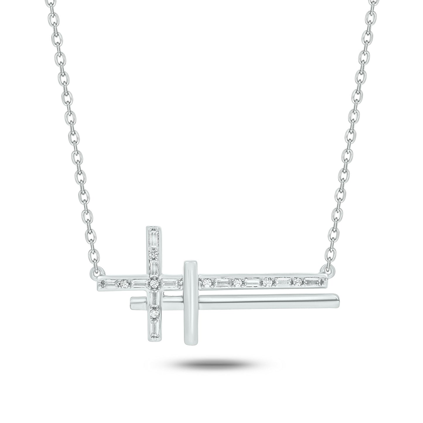 Diamond Horizontal Double Cross Pendant Necklace