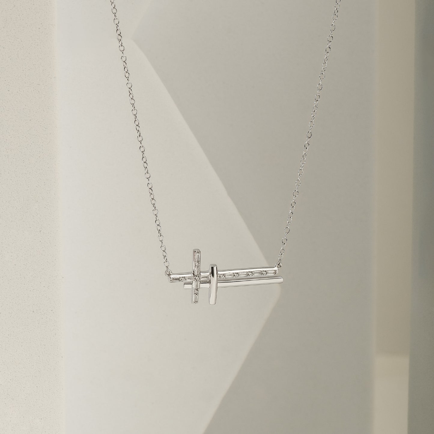 Diamond Horizontal Double Cross Pendant Necklace
