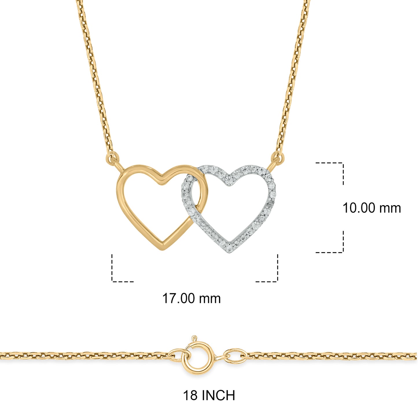 Gold Plated Double Heart Necklace in 925 Sterling Silver