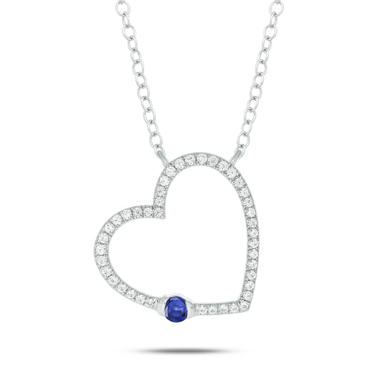 Diamond & Blue Sapphire Heart Pendant in 925 Sterling Silver