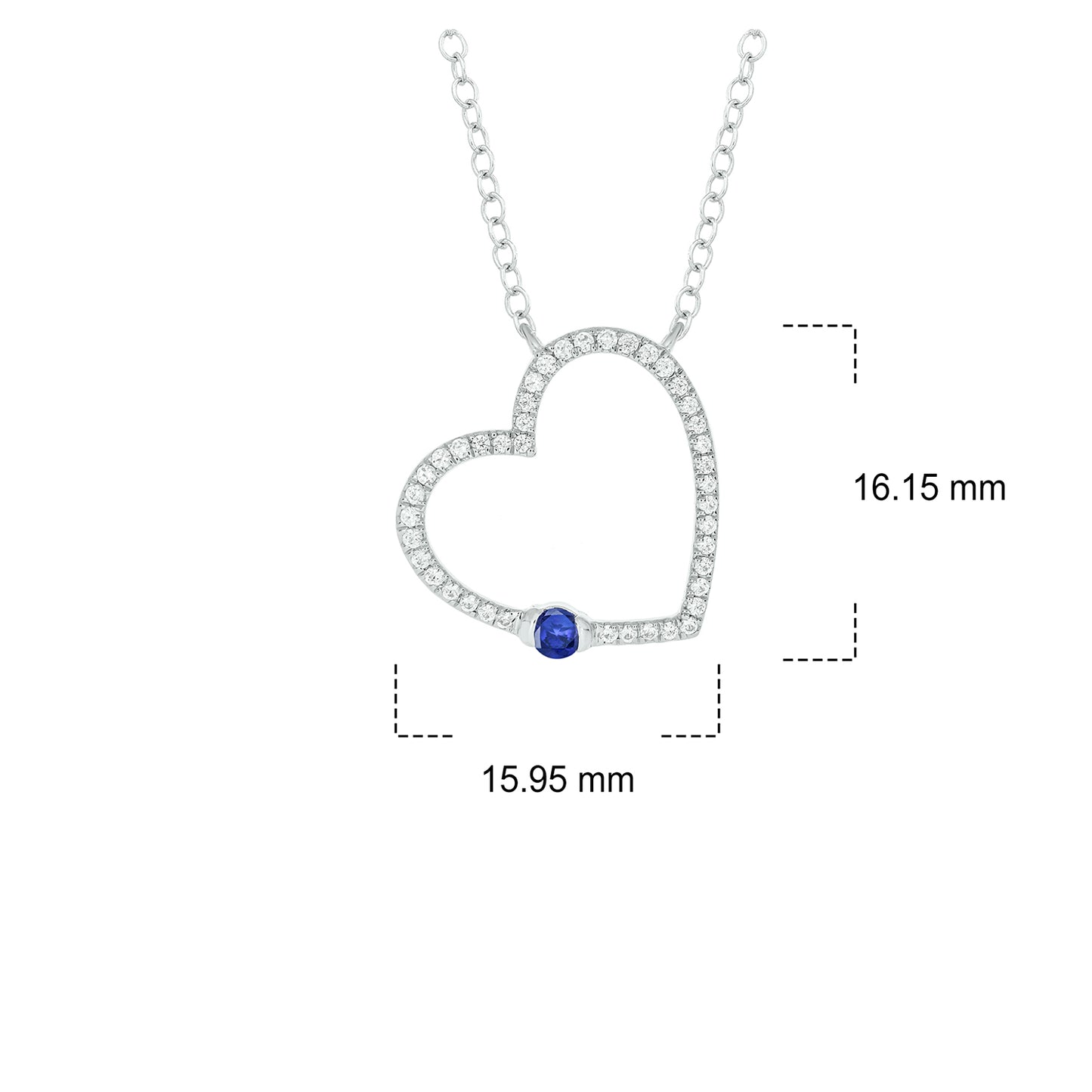 Diamond & Blue Sapphire Heart Pendant in 925 Sterling Silver